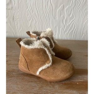 Ugg Toddler Sz 8 Daden Brown Suede Boots Shoes Fur Lined